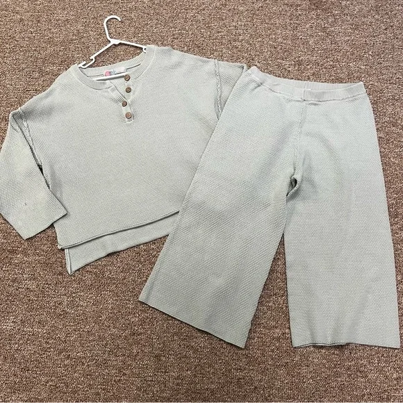 FREE PEOPLE Beach Hailee Waffle Knit Set Size Large - Picture 2 of 13